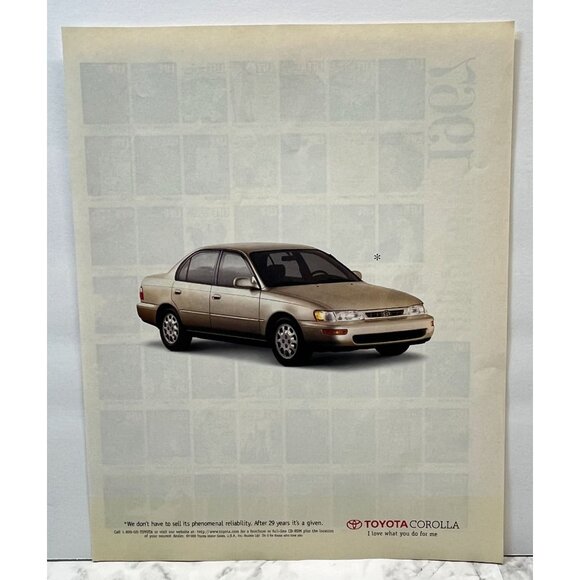 1997 Toyota Corolla Print Ad Vintage 90s Economy Car I Love What You Do For Me - Picture 1 of 5